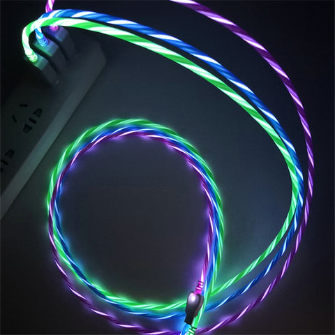 LED Glow Flowing Data USB Charger Type C/Micro USB/8 Pin Charging Cable